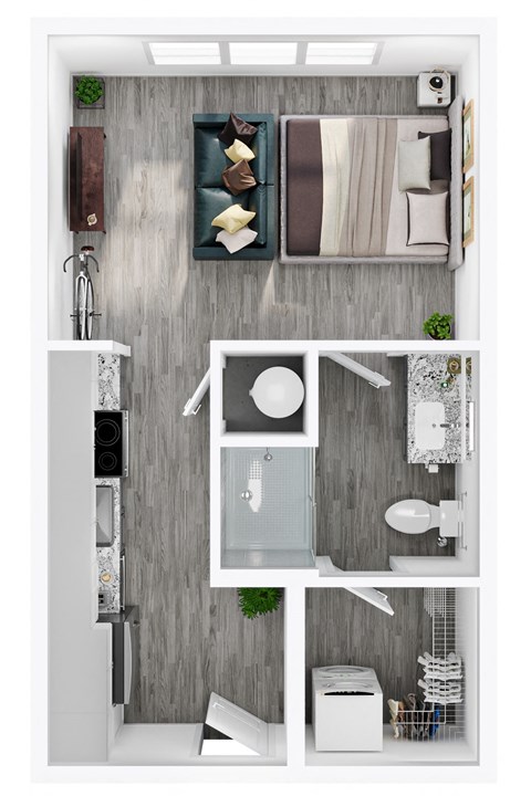 Floor plan for studio, 1 bath, 412 sqft